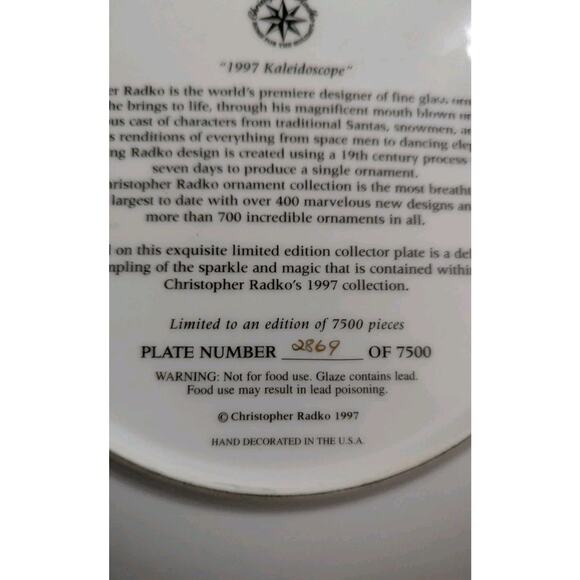 Vtg Christopher Radko Kaleidoscope Collectors Ornament Christmas Plate 1997 - Picture 4 of 8